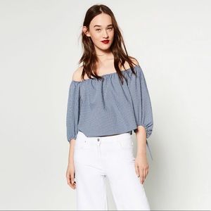 Zara Gingham Off Shoulder Top Blouse